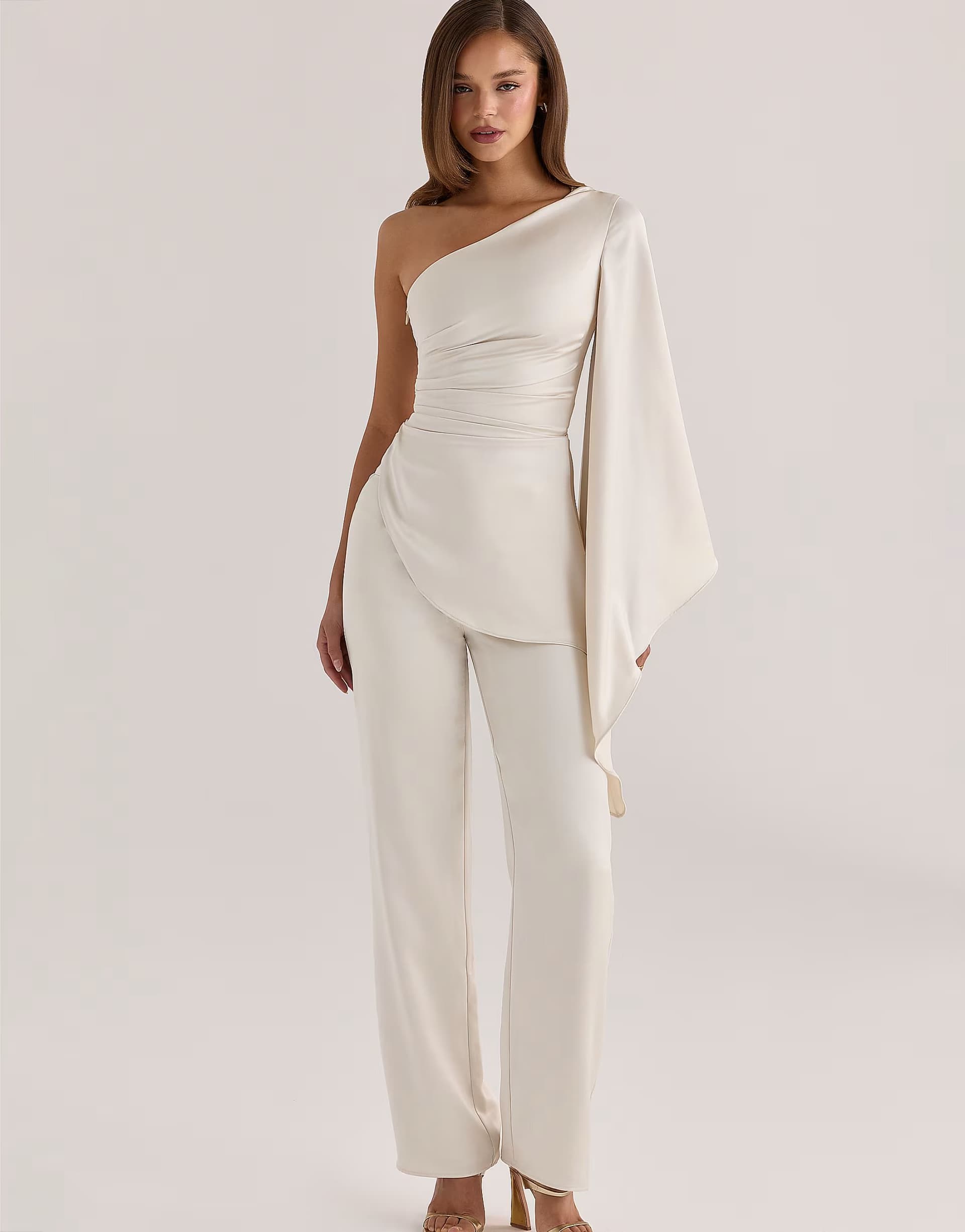 ASOS House of CB Amaria ivory satin relaxed fit trousers in ivory