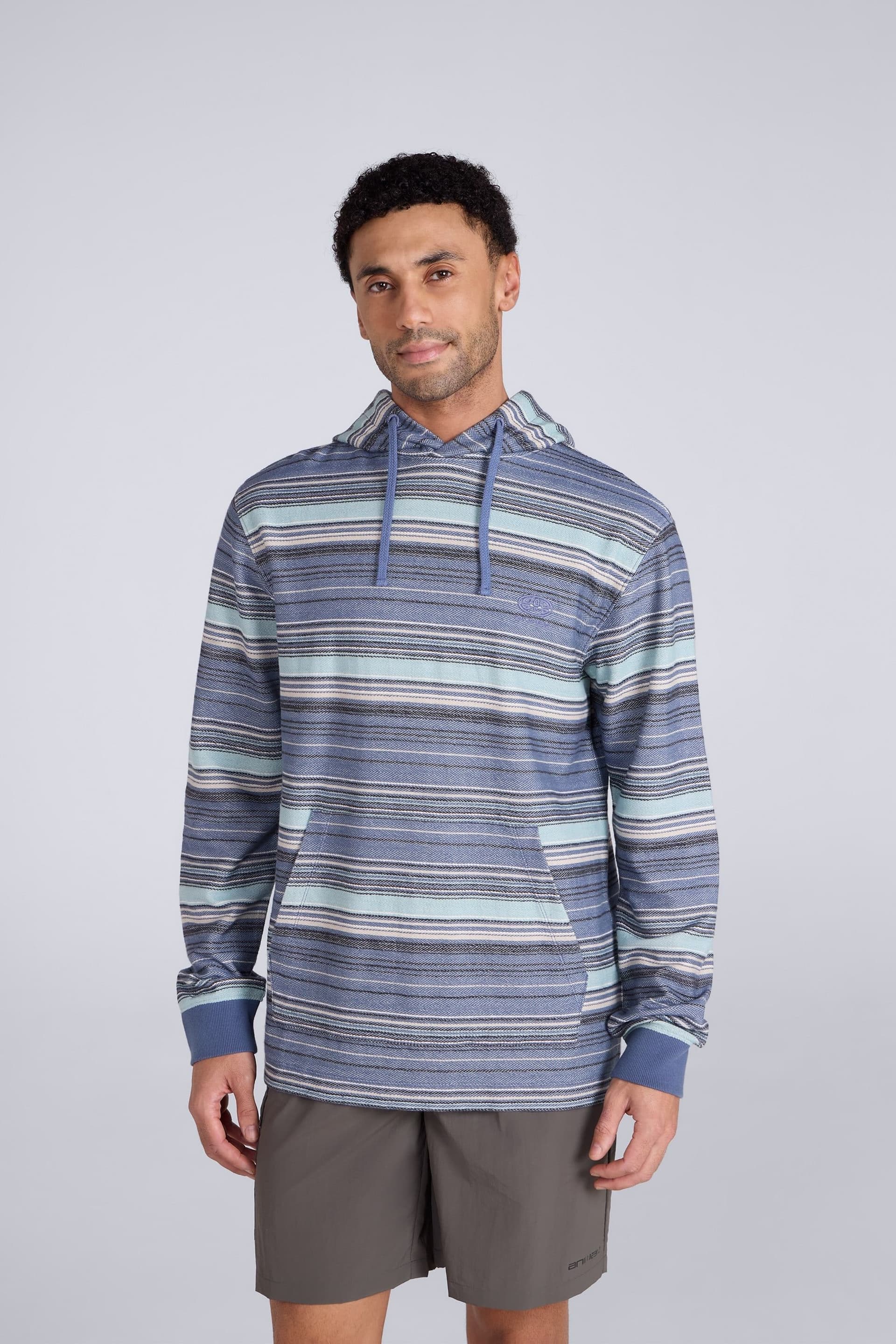 Animal Animal Men's 'Loyal' Kangaroo Pocket Elastic Cuffs & Hem Snug Fit Beach Hoodie in Dark Blue