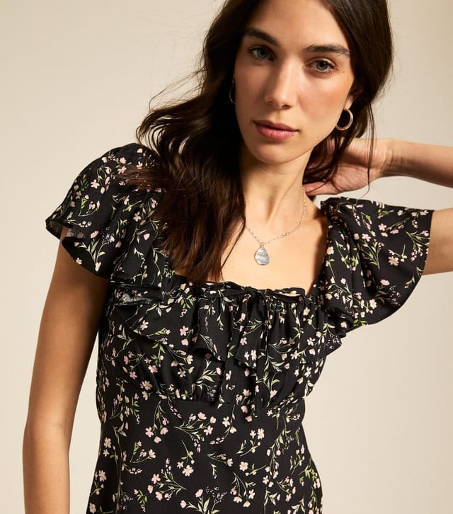 New Look Women's Black Floral Print Square Neck Mini Dress New Look - 2