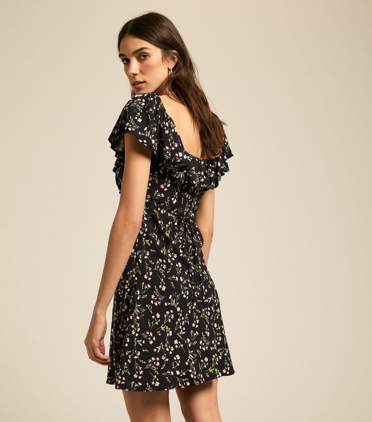 New Look Women's Black Floral Print Square Neck Mini Dress New Look - 4