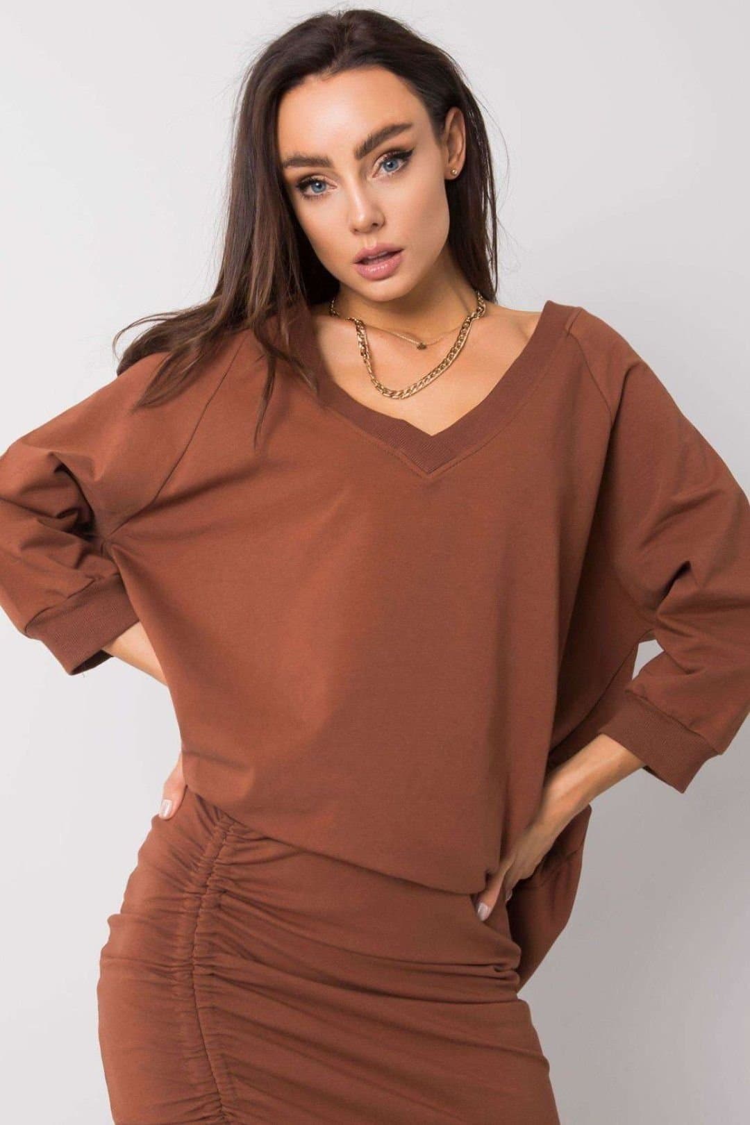 Love Lace Love Lace Women's Loose Fit Heart Neck Sweatshirt Style 169858 in Brown