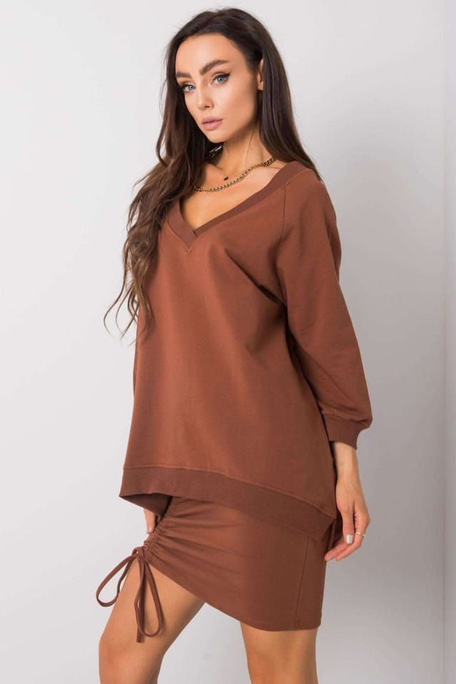 Love Lace Love Lace Women's Loose Fit Heart Neck Sweatshirt Style 169858 in Brown - 2