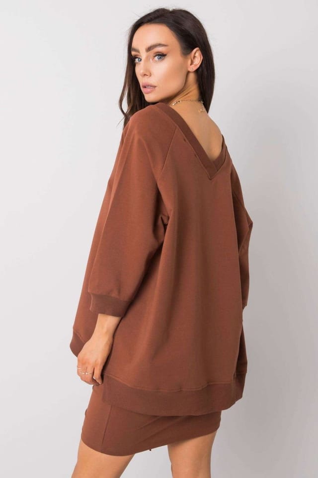 Love Lace Love Lace Women's Loose Fit Heart Neck Sweatshirt Style 169858 in Brown - 3