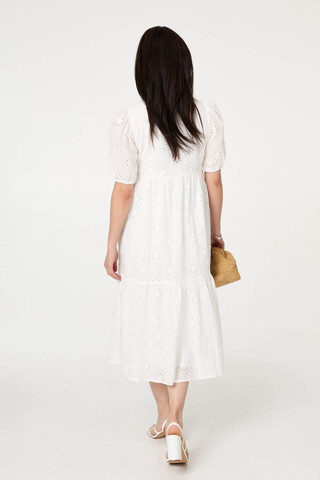 Izabel London Izabel London Women's Broderie Anglaise Tiered Midi Dress in White - 3
