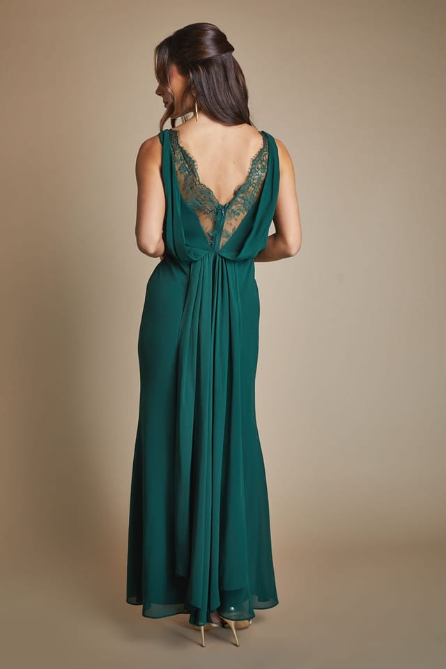 Coast Coast Women's Satin Lace Back Detail Maxi Bridesmaid Dress in Emerald - 3