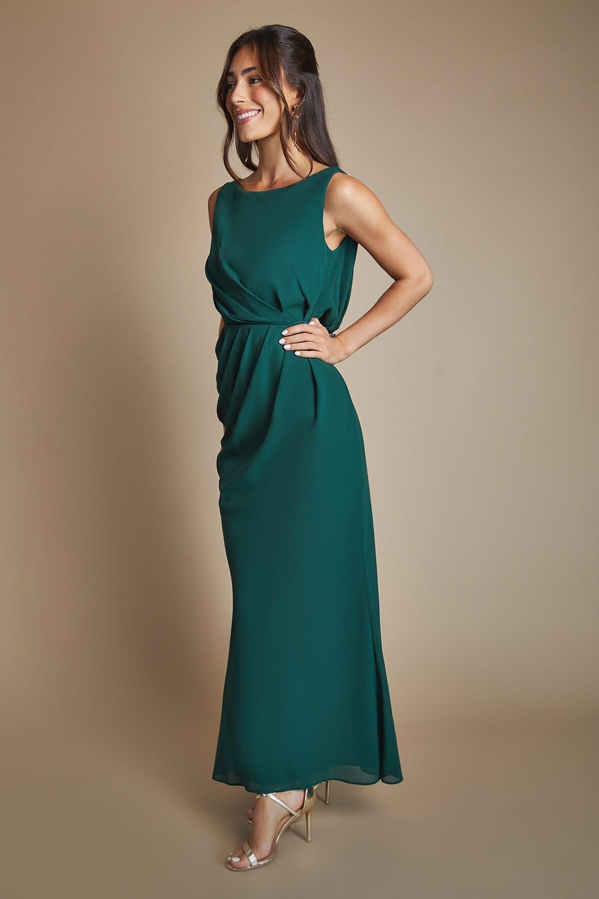 Coast Coast Women's Satin Lace Back Detail Maxi Bridesmaid Dress in Emerald - 4