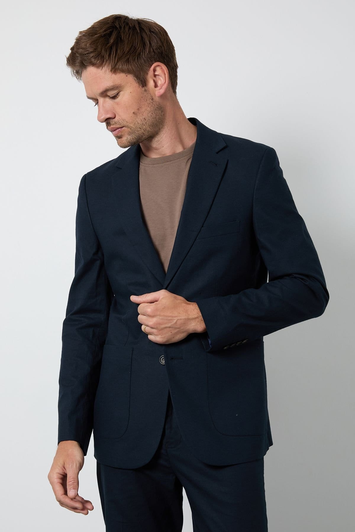 Burton Men's Navy Linen Slim Fit Suit Jacket