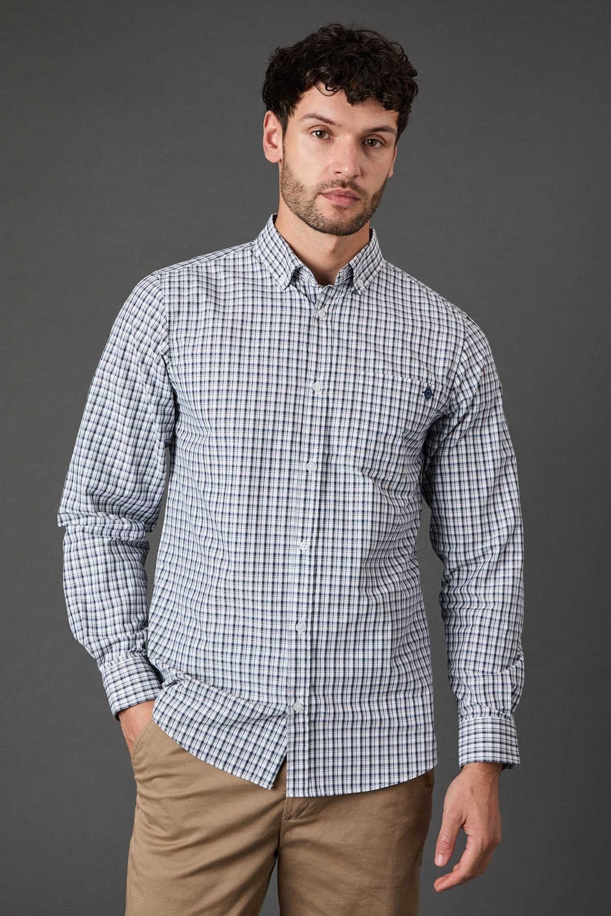 Maine Maine Men's Grey Classic Check Long Sleeve Shirt