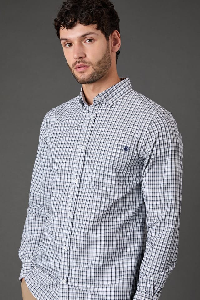 Maine Maine Men's Grey Classic Check Long Sleeve Shirt - 2
