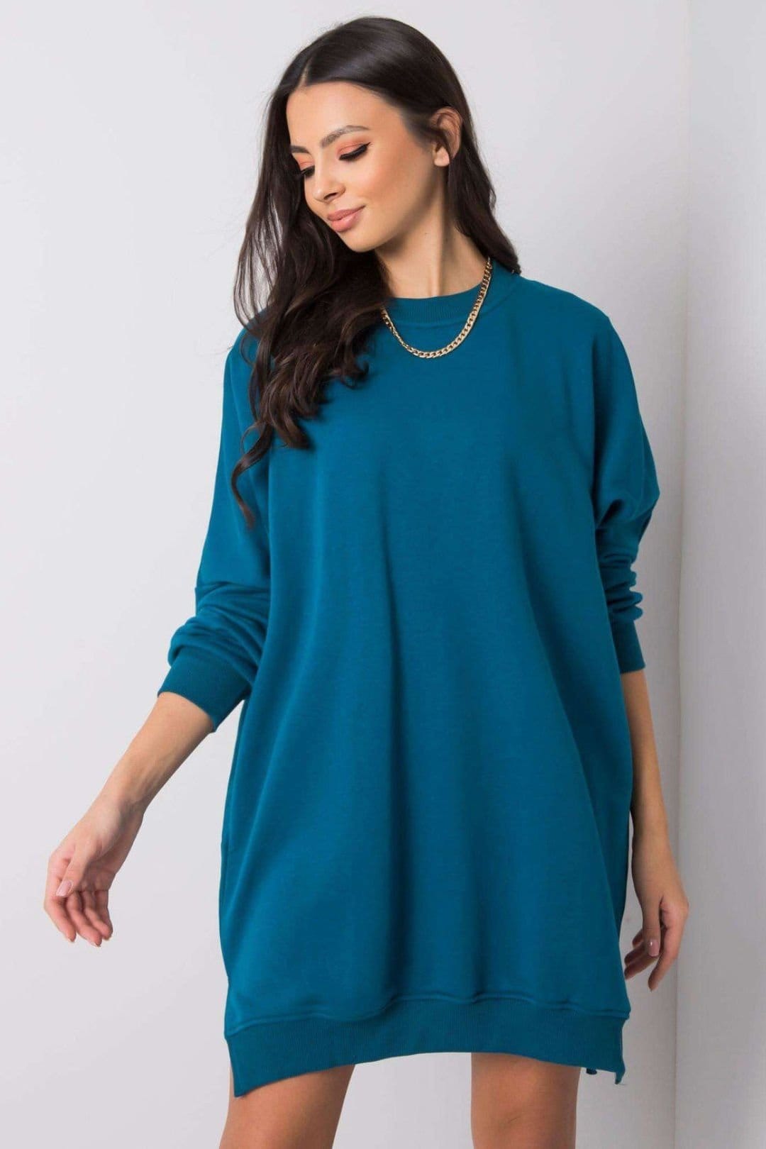 Love Lace Teal Cotton Sweatshirt Dress