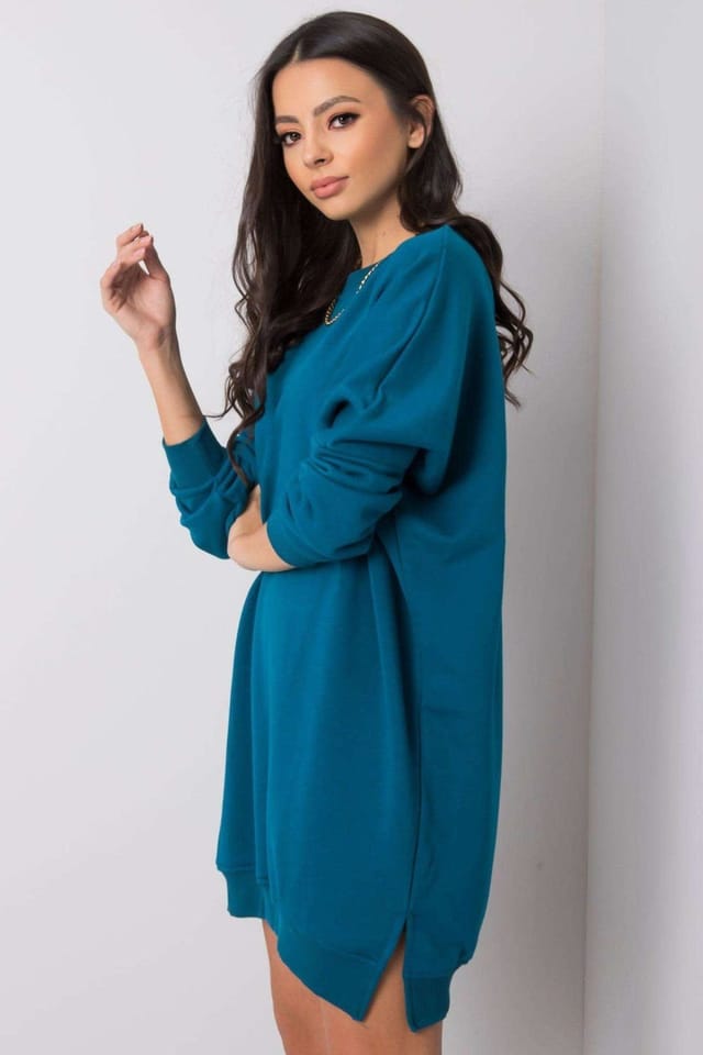 Love Lace Love Lace Women's Comfort Loose Fit Cotton Sweatshirt Dress in Teal - 2