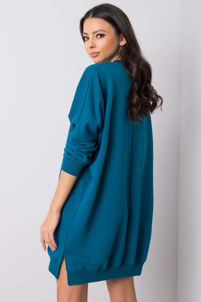 Love Lace Love Lace Women's Comfort Loose Fit Cotton Sweatshirt Dress in Teal - 3