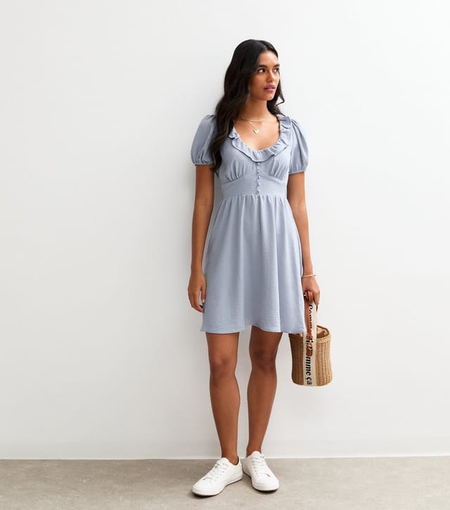New Look Women's Blue Ruffle Trim Puff Sleeve Mini Dress New Look - 3