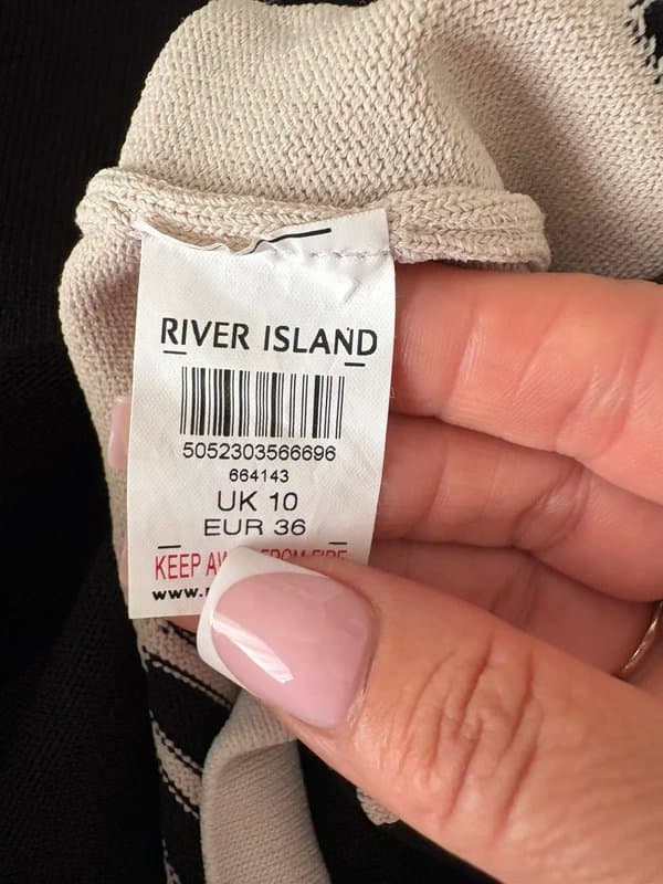 River Island River Island Bodycon Midi Dress UK 10 Black White Knitted Sleeveless High Neck Monochrome