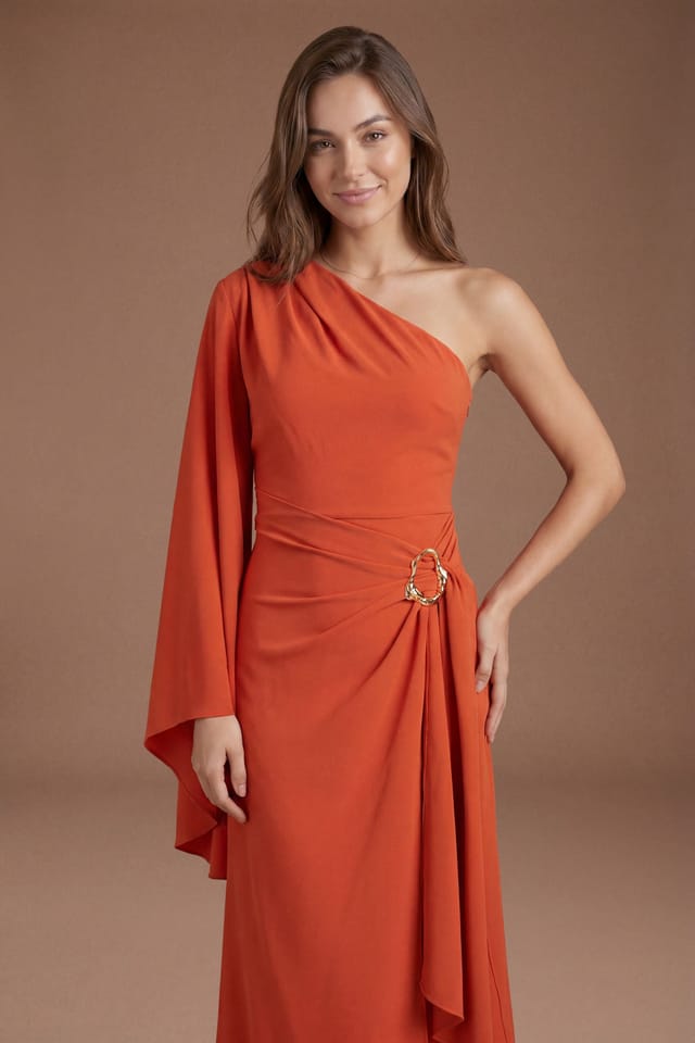 Coast Coast Women's Metal Detail One Shoulder Midi Dress in Rust - 2