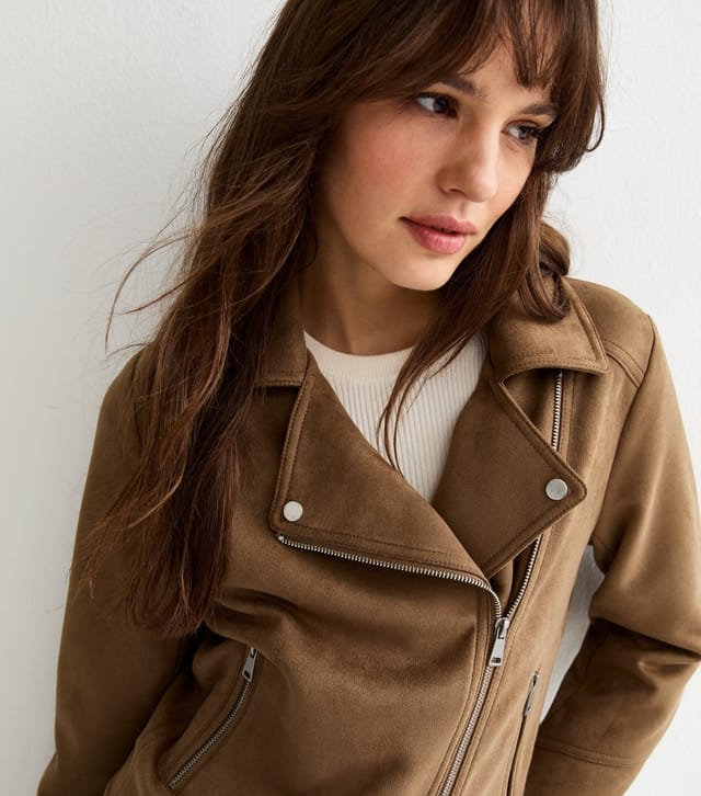 New Look Women's Tall Tan Faux Suede Biker Jacket New Look - 2