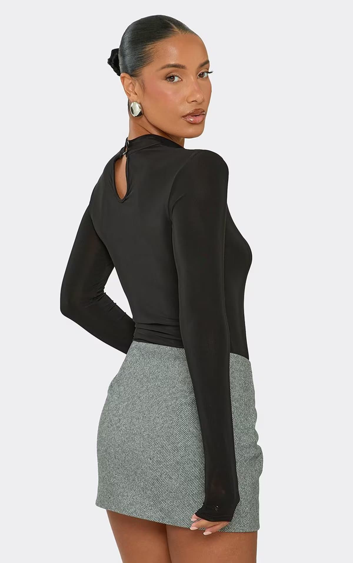 EGO Mid Rise Mini Skirt In Charcoal Wool Look, Women's Size UK 6