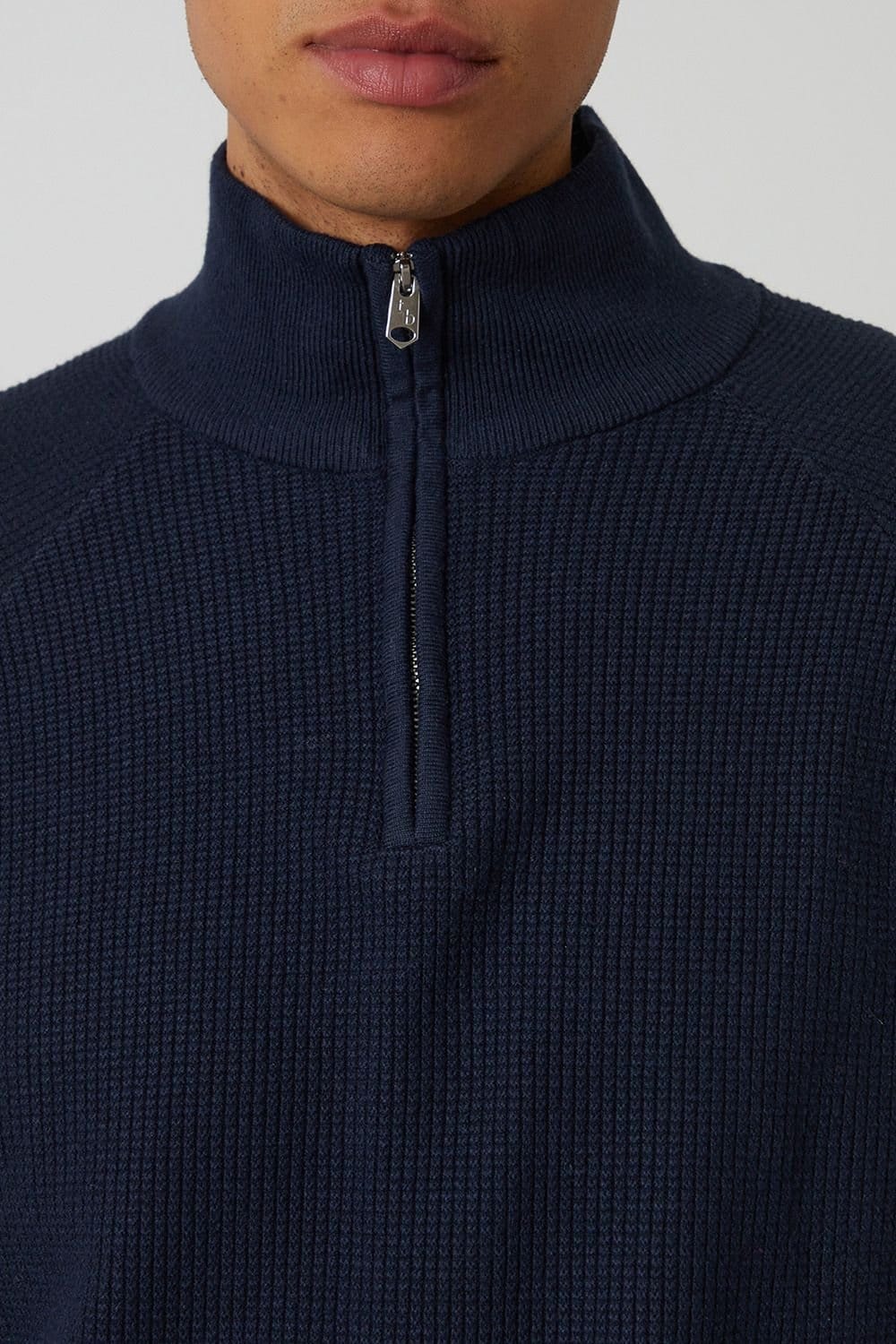 Threadbare Threadbare Men's Waffle Knit Raglan Quarter Zip Jumper in Navy - 4
