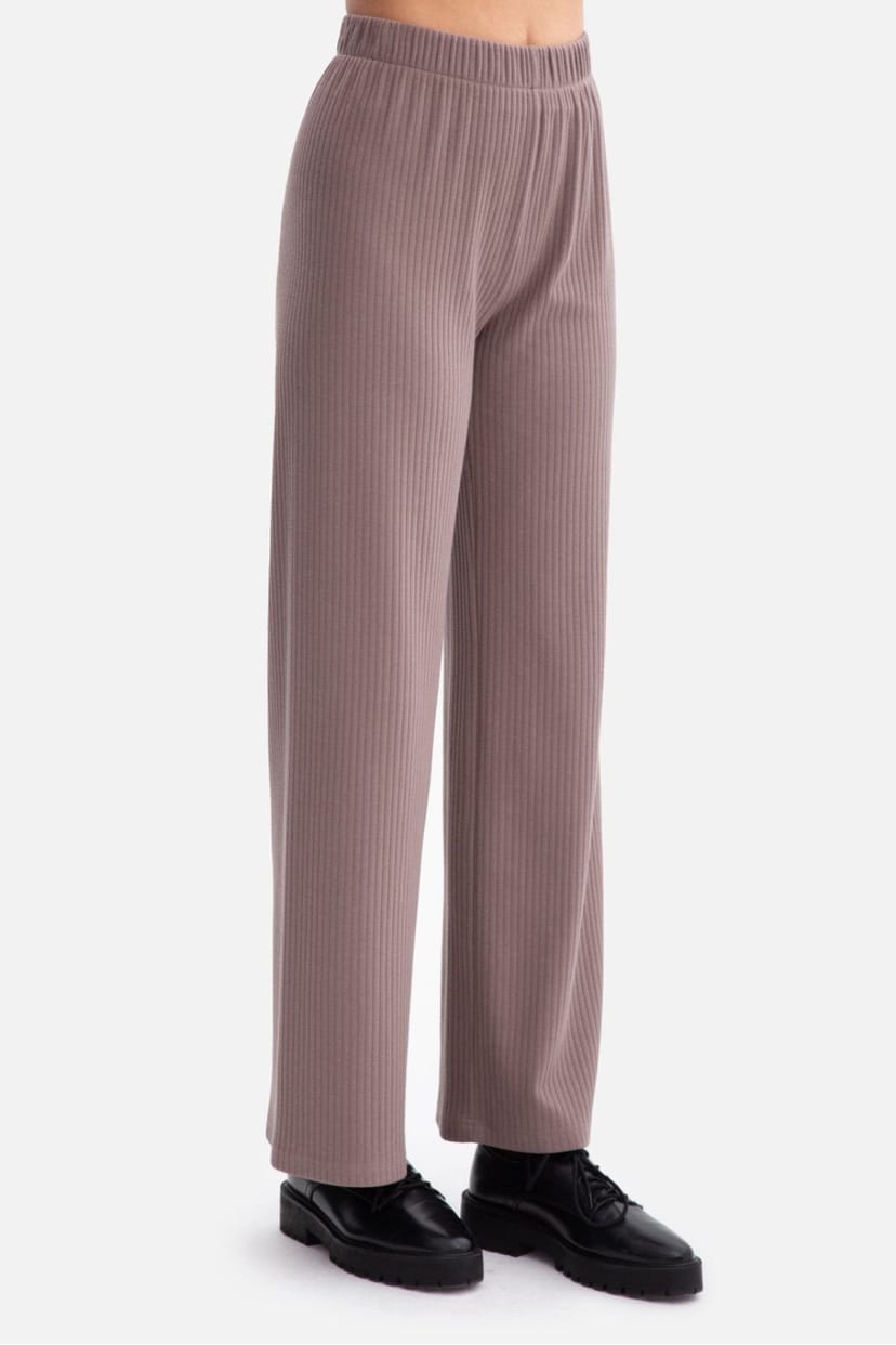 Love Lace Love Lace Women's Ribbed Loose Fit Ankle Length Trousers in Mauve - 1