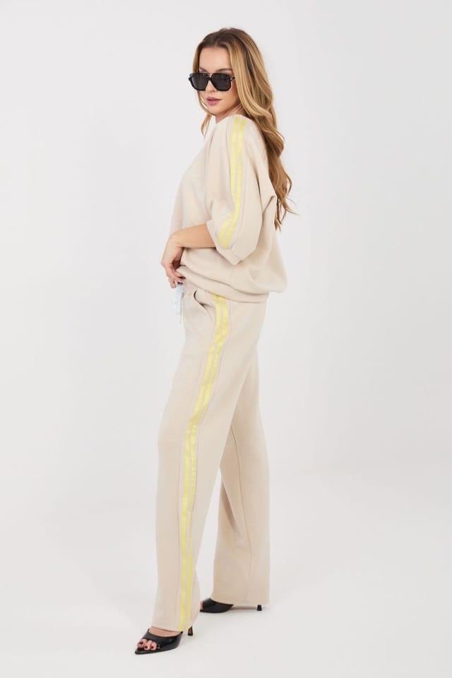 Love Lace Love Lace Women's Butter Soft Striped Tracksuit Set Blouse Pants in Beige - 2