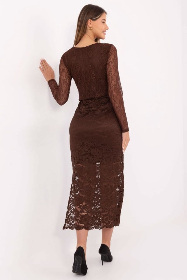 Love Lace Love Lace Women's Elastic Waist Midi Lace Skirt with Front Gather in Brown - 3