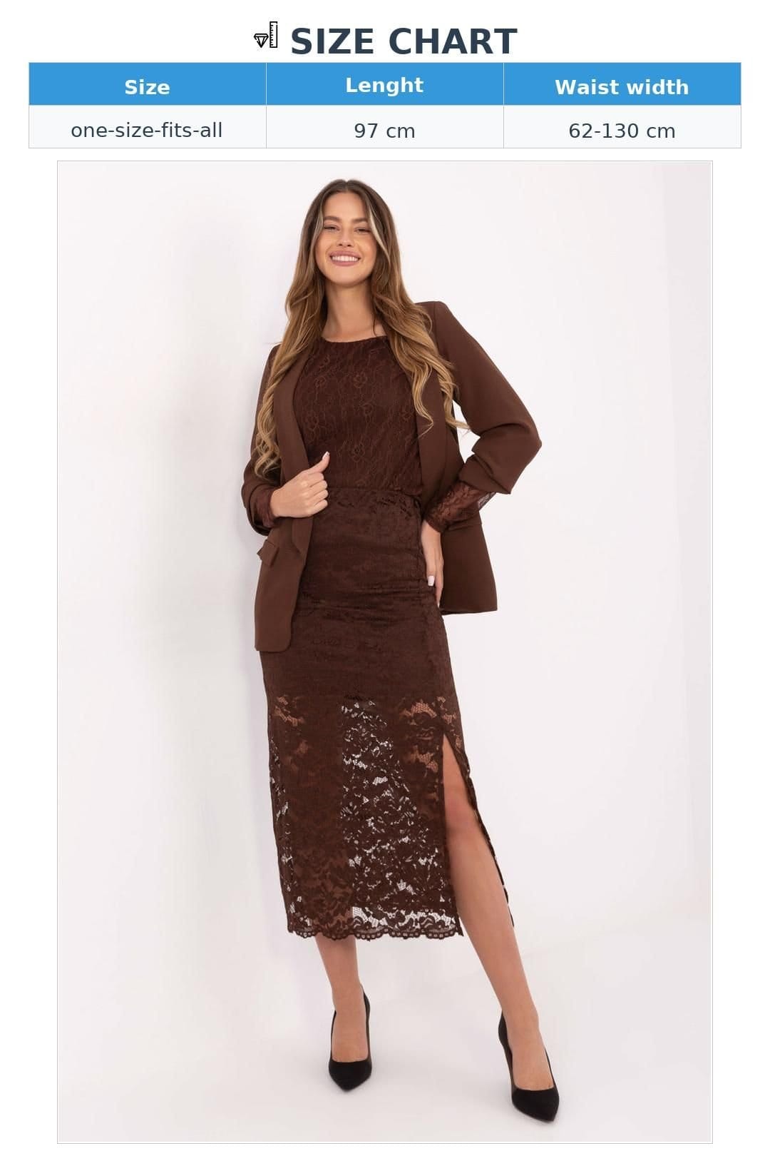 Love Lace Love Lace Women's Elastic Waist Midi Lace Skirt with Front Gather in Brown - 4