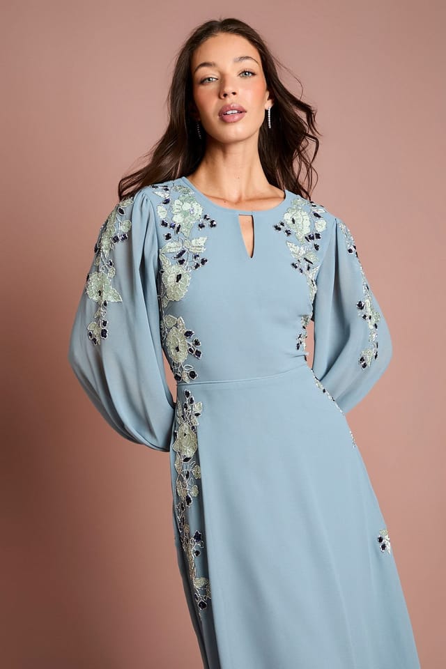 Coast Coast Women's Embroidered & Embellished Long Sleeve Midi Dress in Dusty Blue - 2