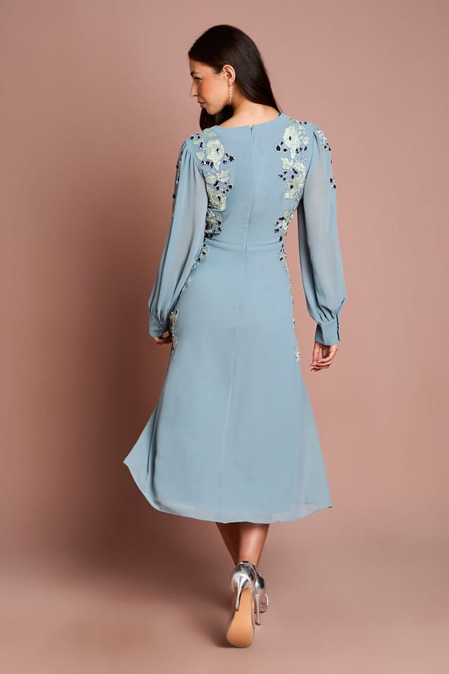 Coast Coast Women's Embroidered & Embellished Long Sleeve Midi Dress in Dusty Blue - 3