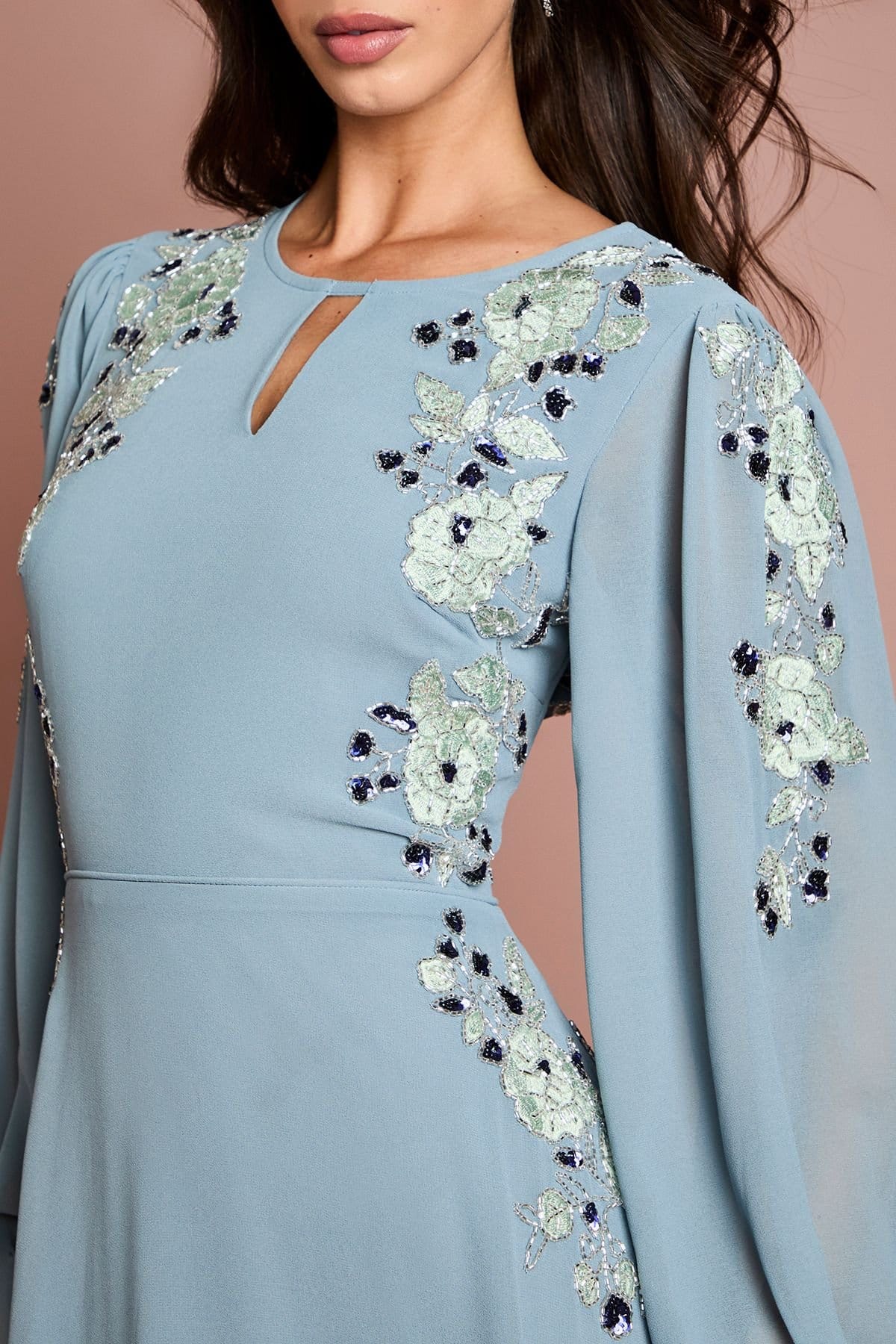 Coast Coast Women's Embroidered & Embellished Long Sleeve Midi Dress in Dusty Blue - 4