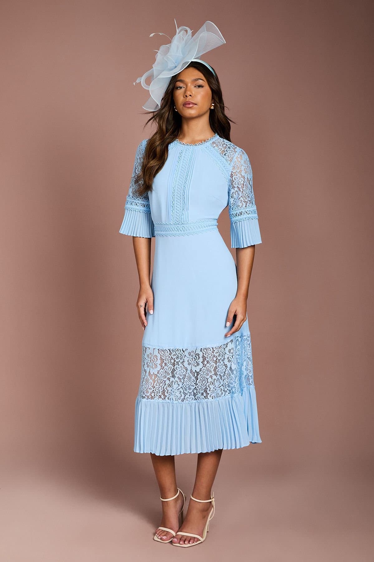 Coast Coast Women's Lace Insert Midi Dress in Pale Blue