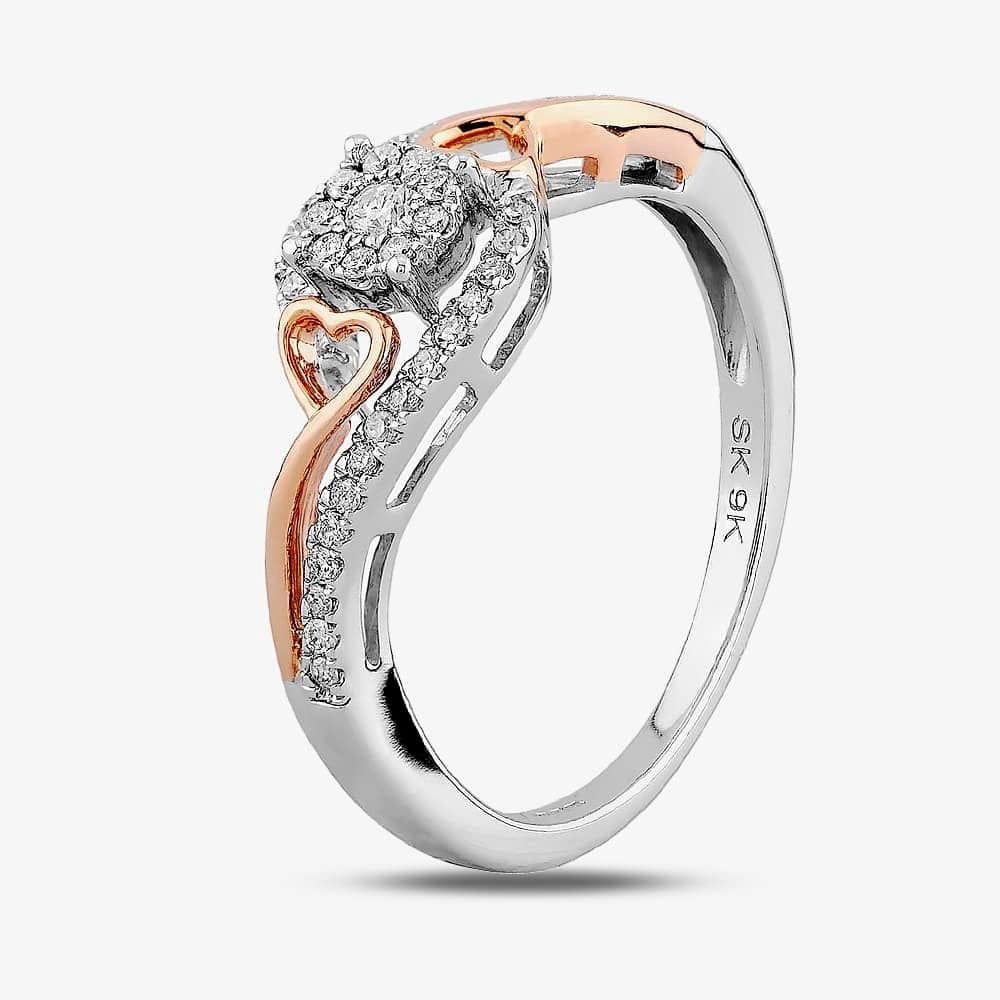T.H.Baker T.H.Baker Women's 9ct Two Tone Gold 0.20ct Diamond Open Heart Cluster Ring in Silver