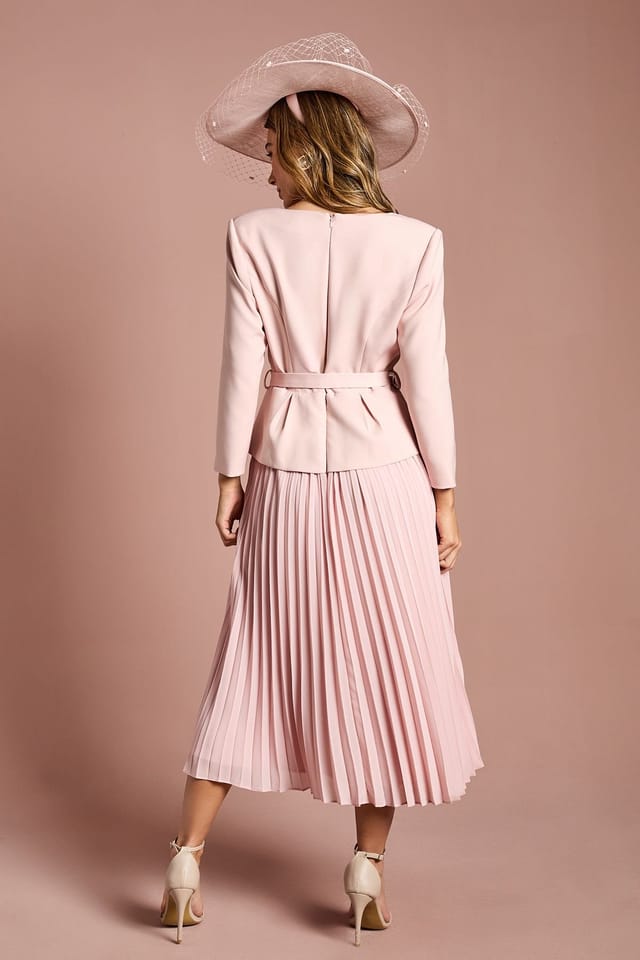 Coast Coast Women's Crepe Bodice Long Sleeve Pleated Midi Dress in Rose - 3