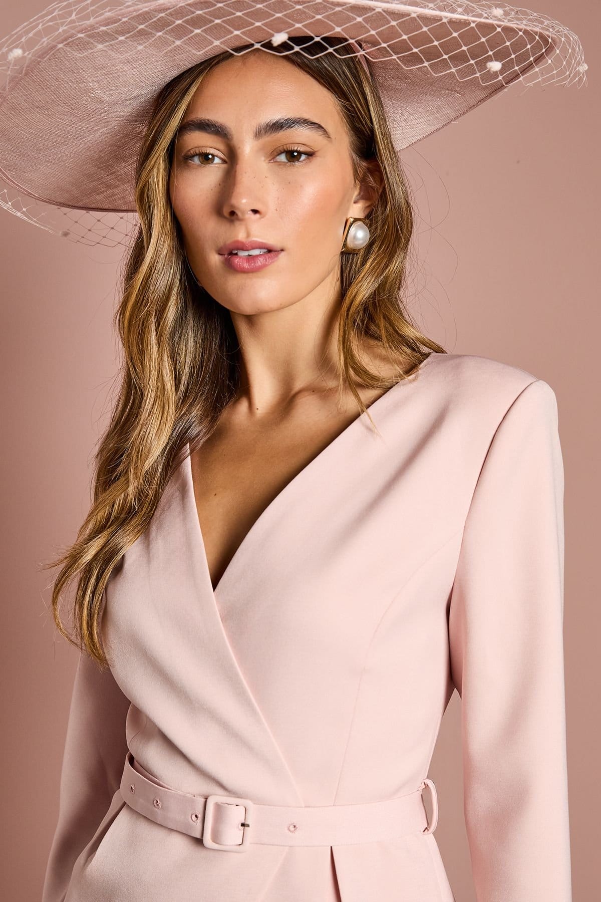 Coast Coast Women's Crepe Bodice Long Sleeve Pleated Midi Dress in Rose - 4
