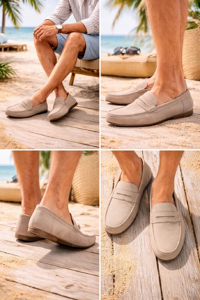 Jo & Joe Jo & Joe Men's Men Classic Slip-On Penny Loafers Faux Suede Smart Casual Dress Shoes in Beige - 2