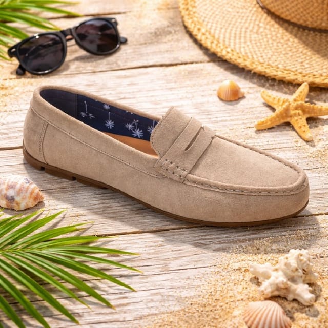 Jo & Joe Jo & Joe Men's Men Classic Slip-On Penny Loafers Faux Suede Smart Casual Dress Shoes in Beige - 3