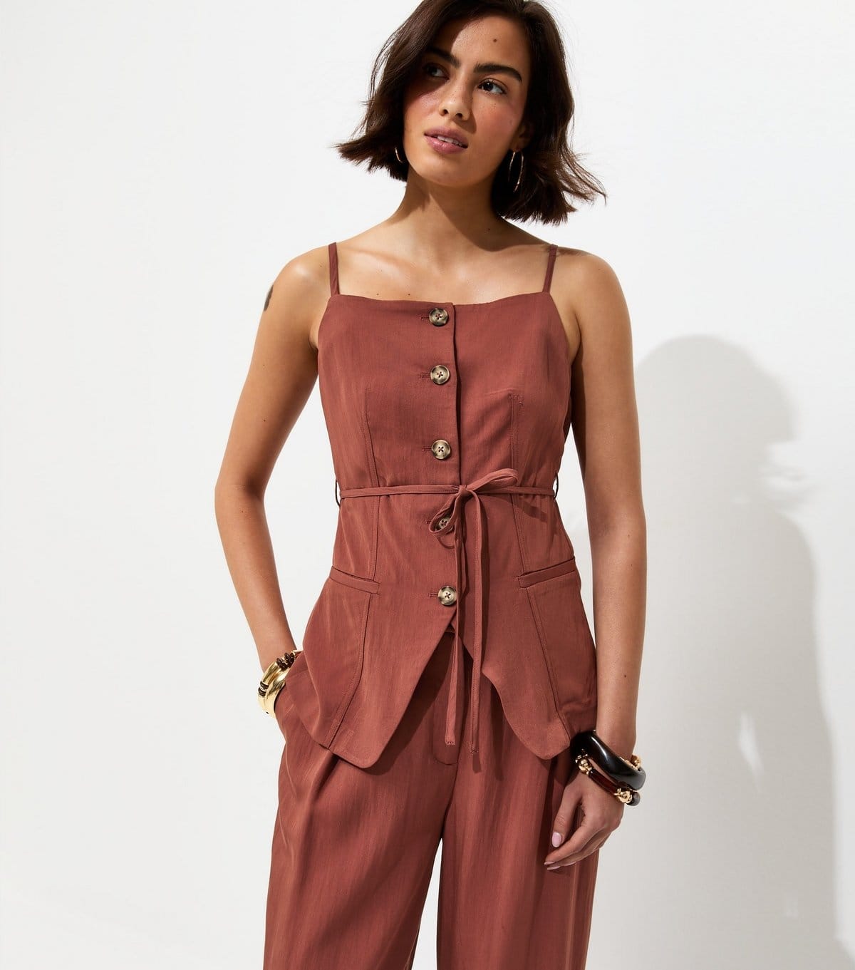 New Look Women's Rust Square Neck Belted Waistcoat New Look - 1