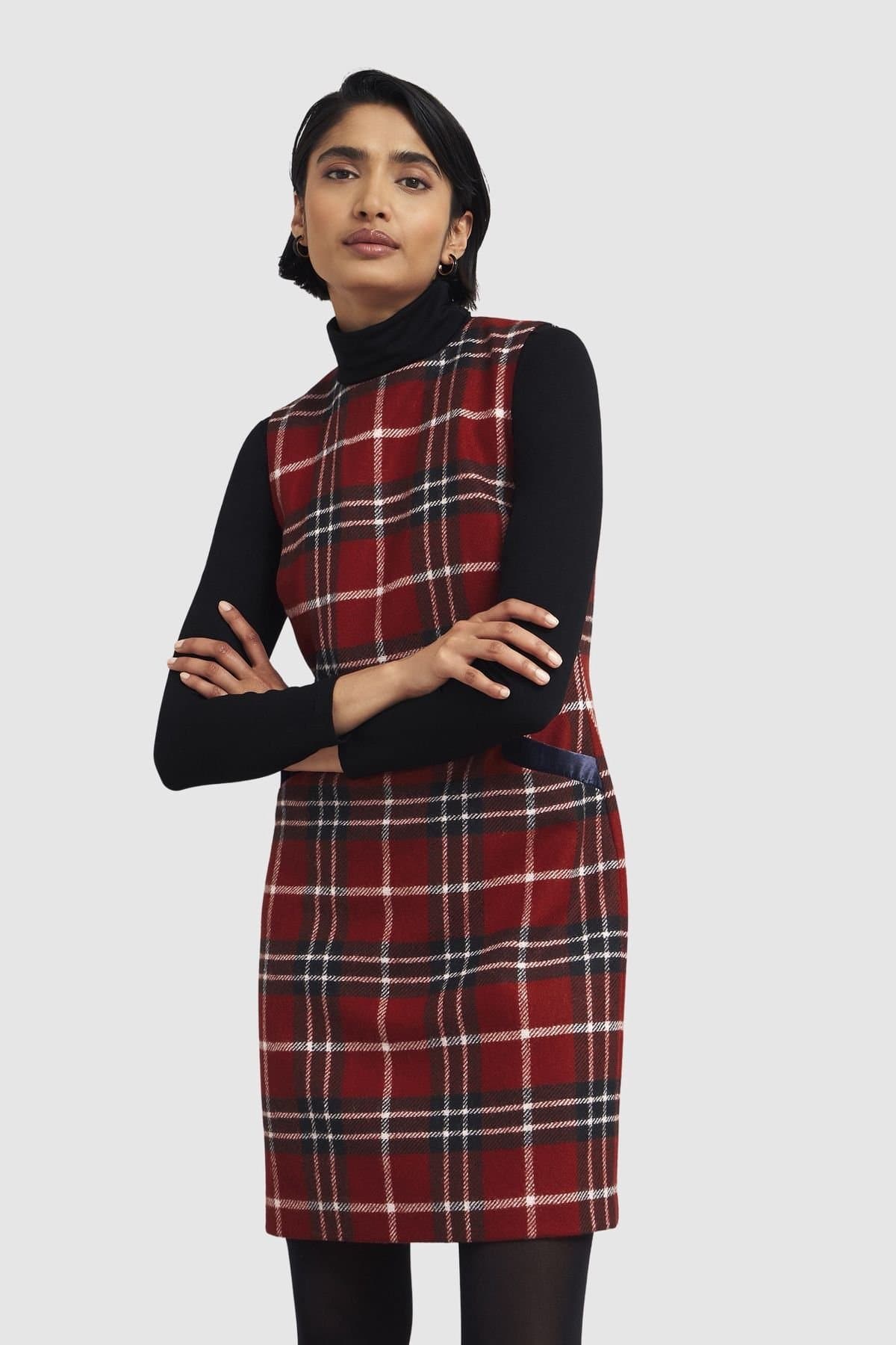 Hobbs London Hobbs London Women's Amaris Tartan Shift Dress in Dark Red
