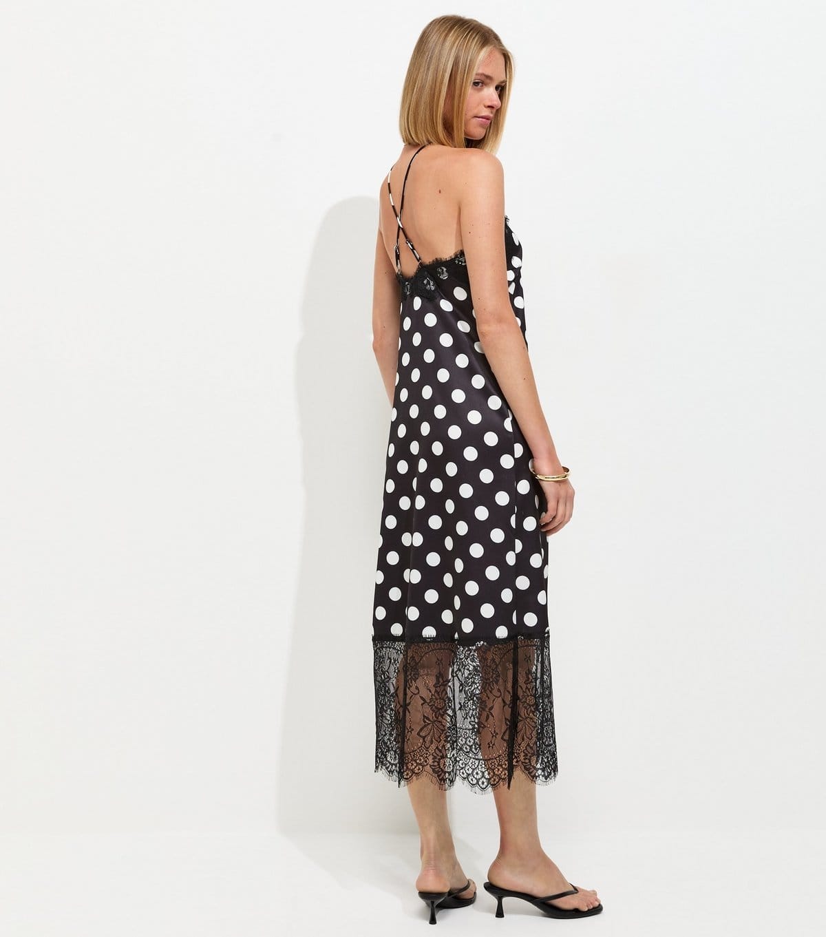 New Look Women's Black Satin Lace Polka Dot Halterneck Midaxi Dress New Look - 4