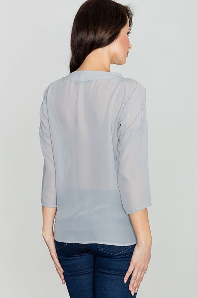 Love Lace Love Lace Women's Delicate 3/4 Sleeve Blouse Envelope Neck in Grey - 2
