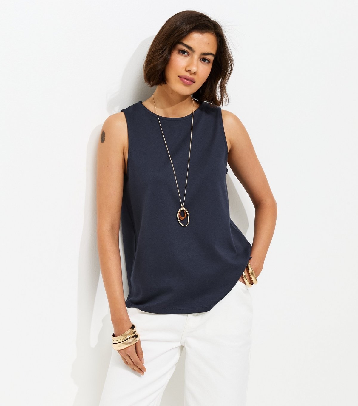 New Look Women's Premium Navy Jersey Tank Top New Look - 1