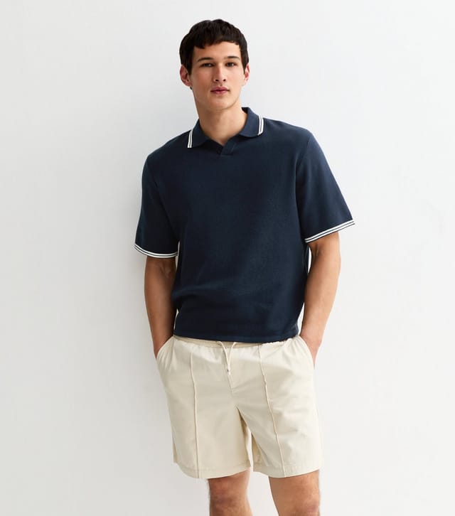 jack & jones Men's Navy Contrast Stripe Knitted Polo Shirt Jack & Jones New Look - 2