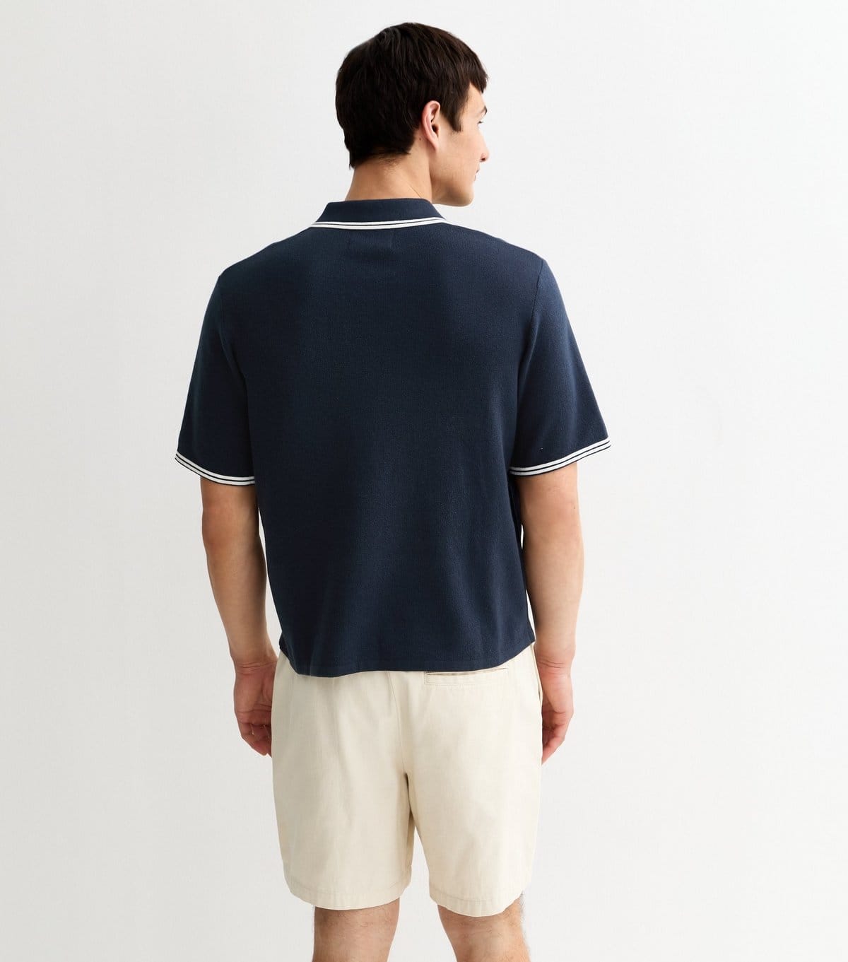 jack & jones Men's Navy Contrast Stripe Knitted Polo Shirt Jack & Jones New Look - 4