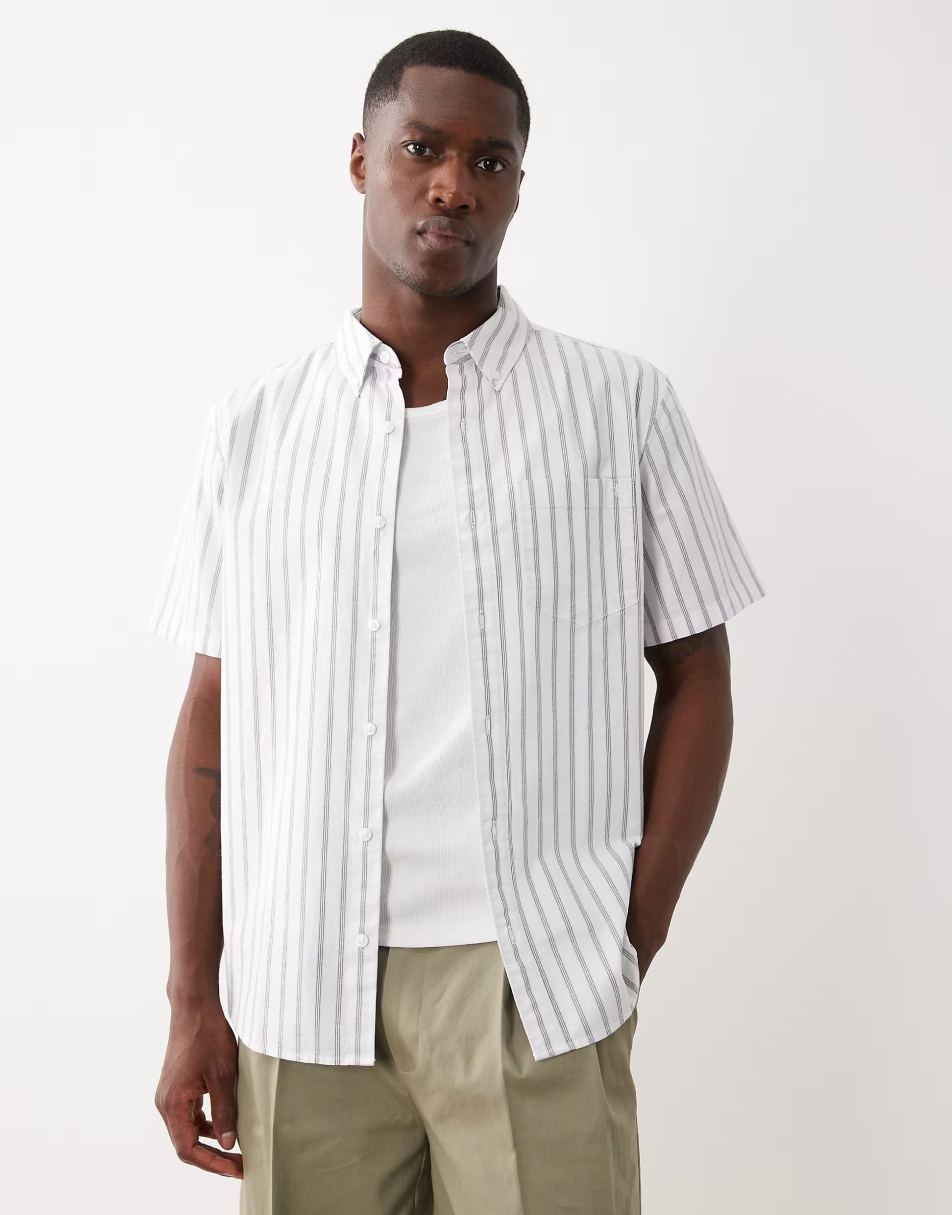 Calvin Klein Jeans White & Grey Pinstripe Oxford Shirt