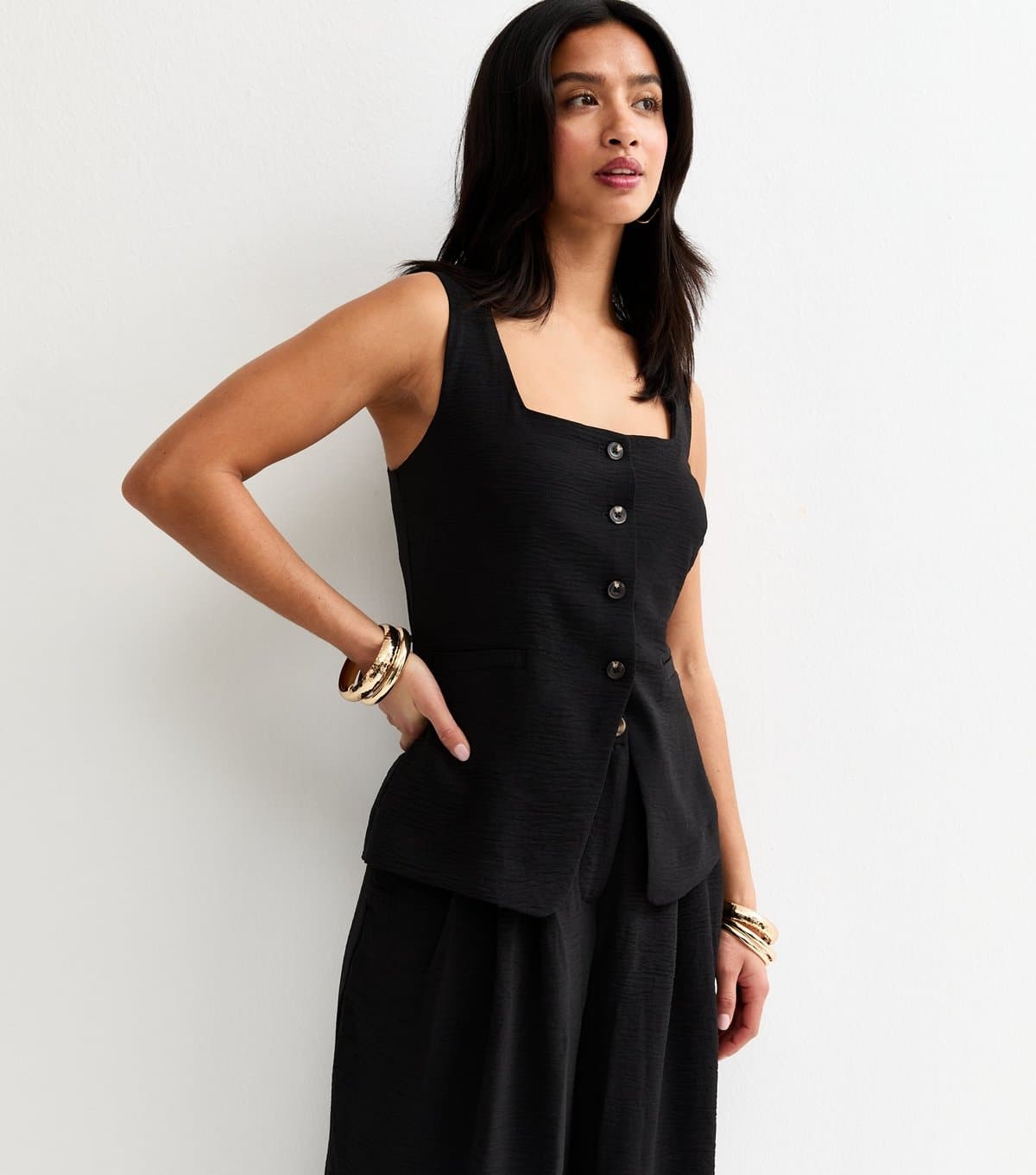 New Look Women's Petite Black Square Neck Waistcoat New Look