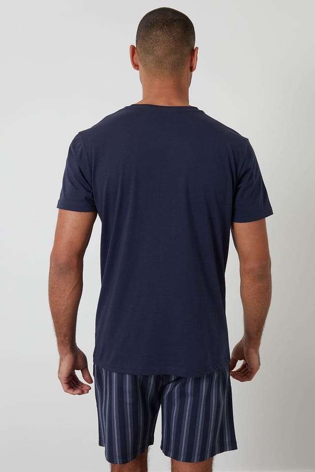 Threadbare Threadbare Men's Stripe Short Pyjama Set in Navy - 2