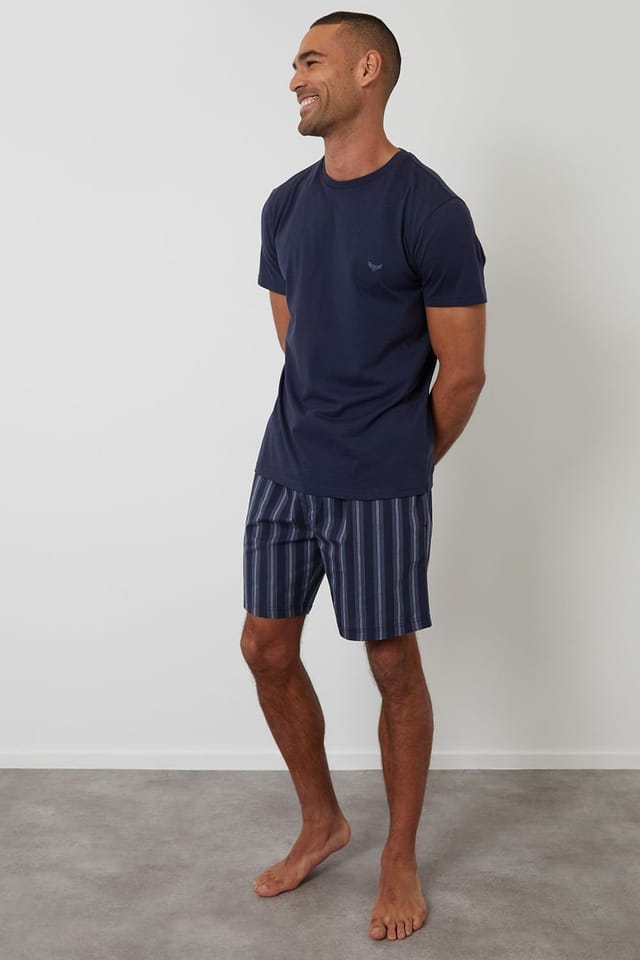 Threadbare Threadbare Men's Stripe Short Pyjama Set in Navy - 3