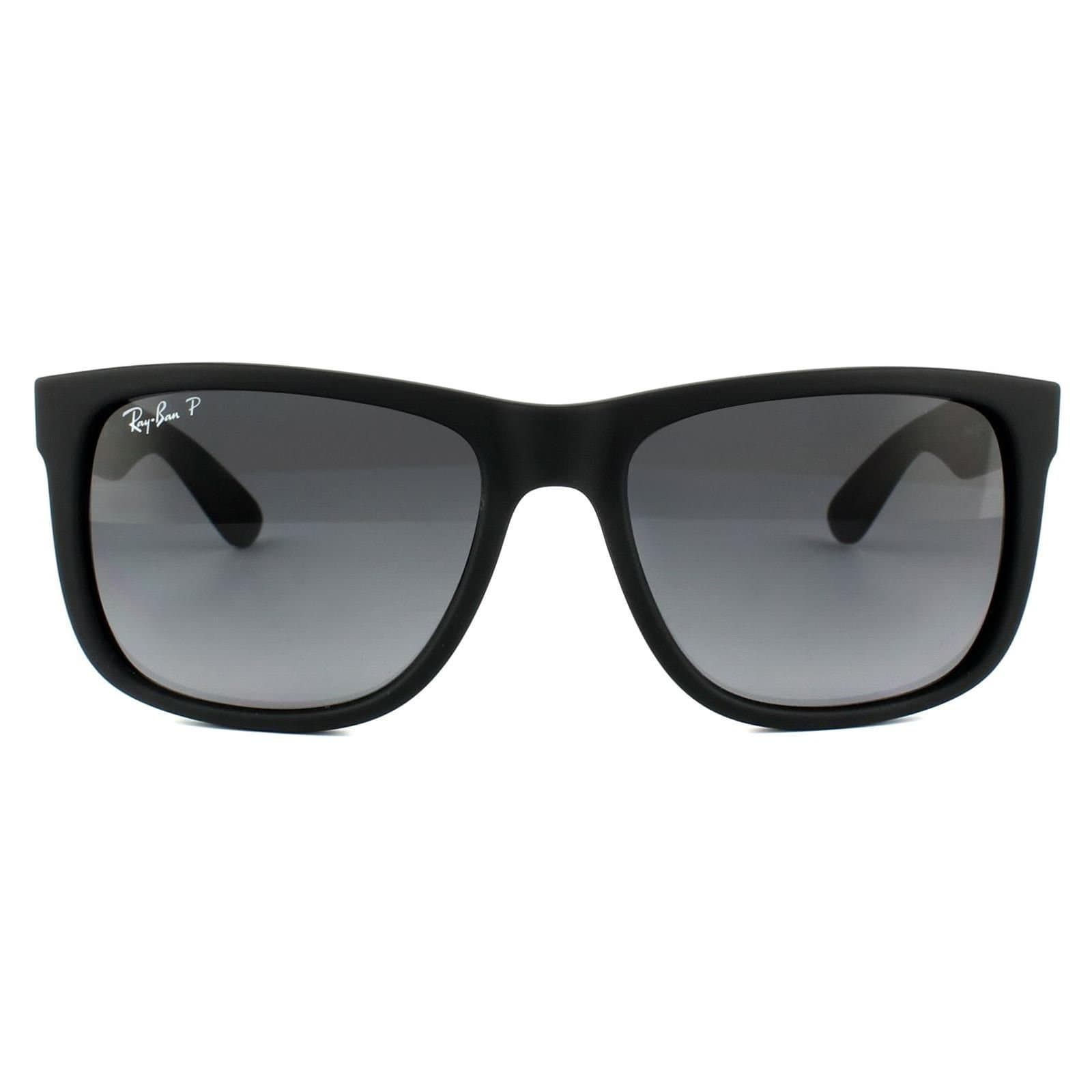 Ray-Ban Ray-Ban Men's Rectangle Black Rubber Grey Gradient Polarized Justin 4165 Sunglasses