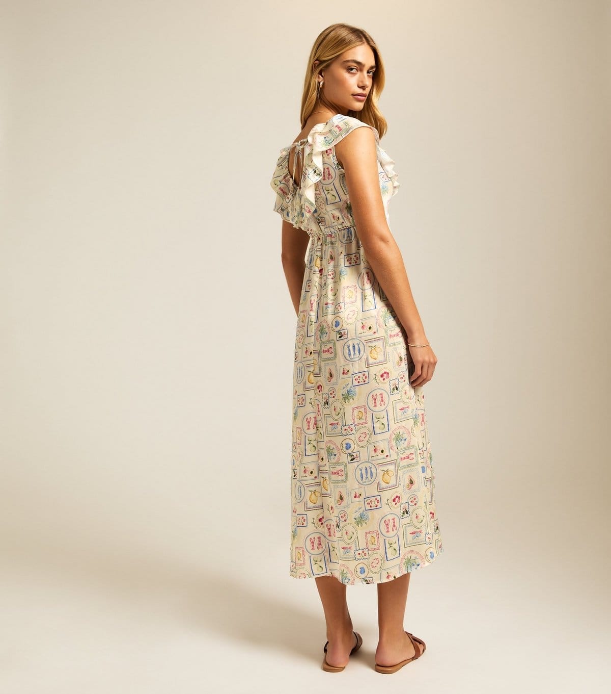 New Look Women's Multicoloured Tile Print Ruffled Satin Midi Dress New Look - 4
