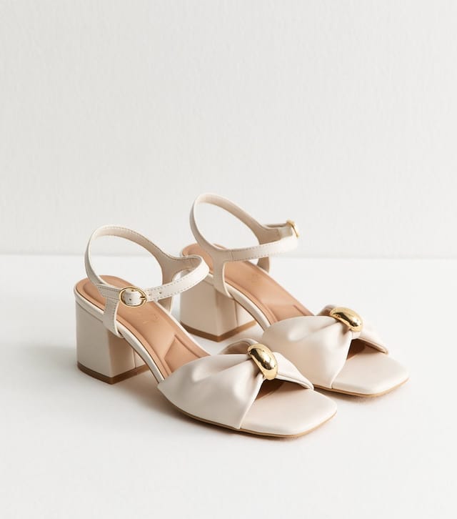 New Look Women's Wide Fit Off White Faux Leather Metal Ring Block Heel Sandals Vegan New Look - 2