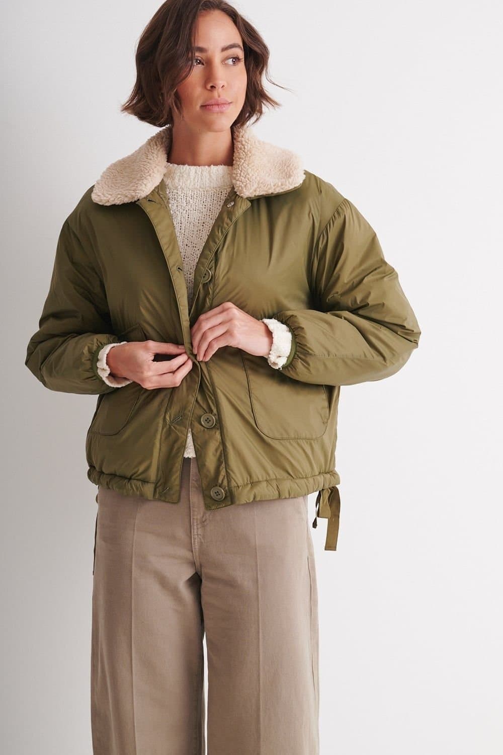 Klass. Klass. Women's Padded Faux Fur Collar Jacket in Khaki